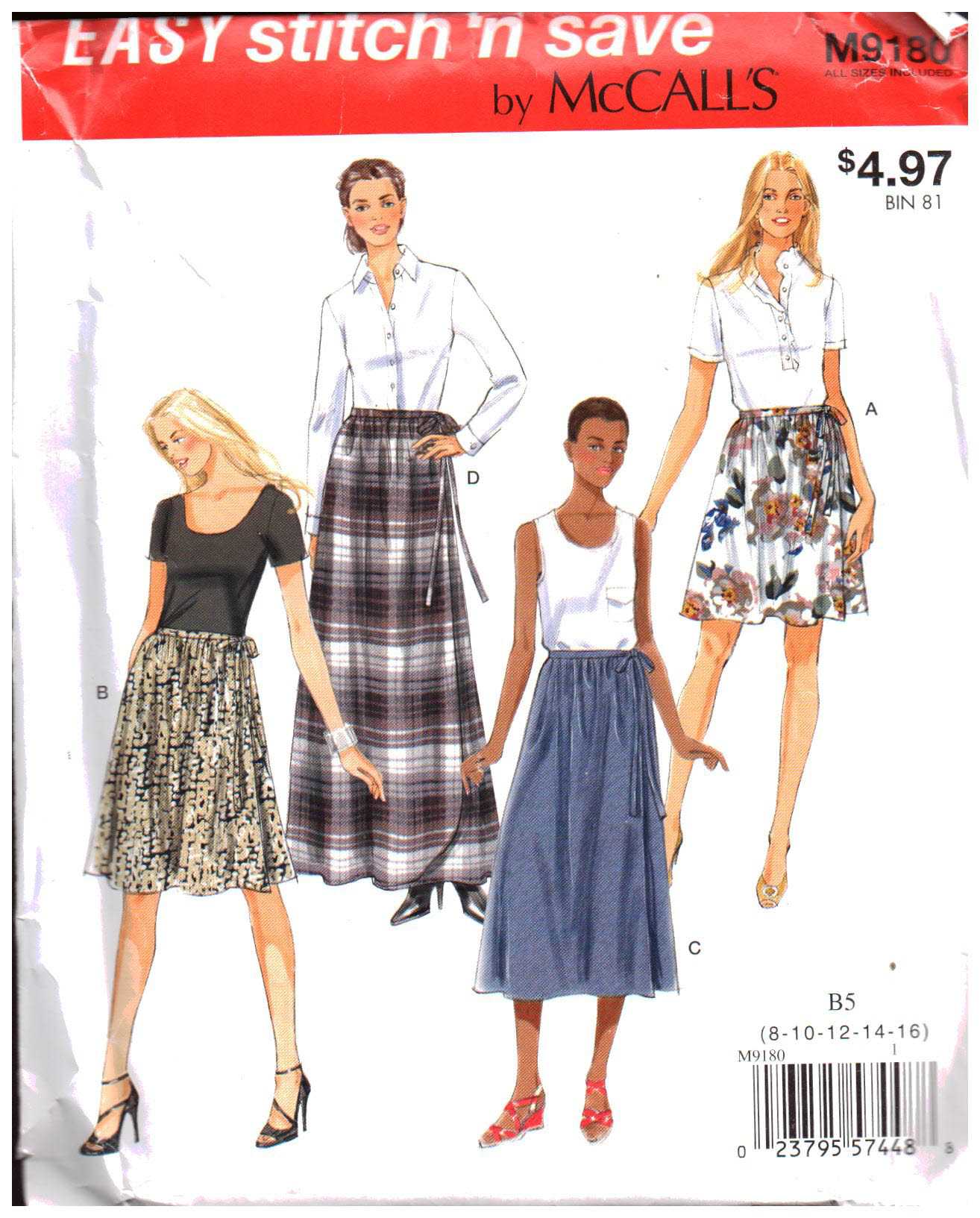 McCall's M9180 Skirts Size: B5 8-16 Uncut Sewing Pattern