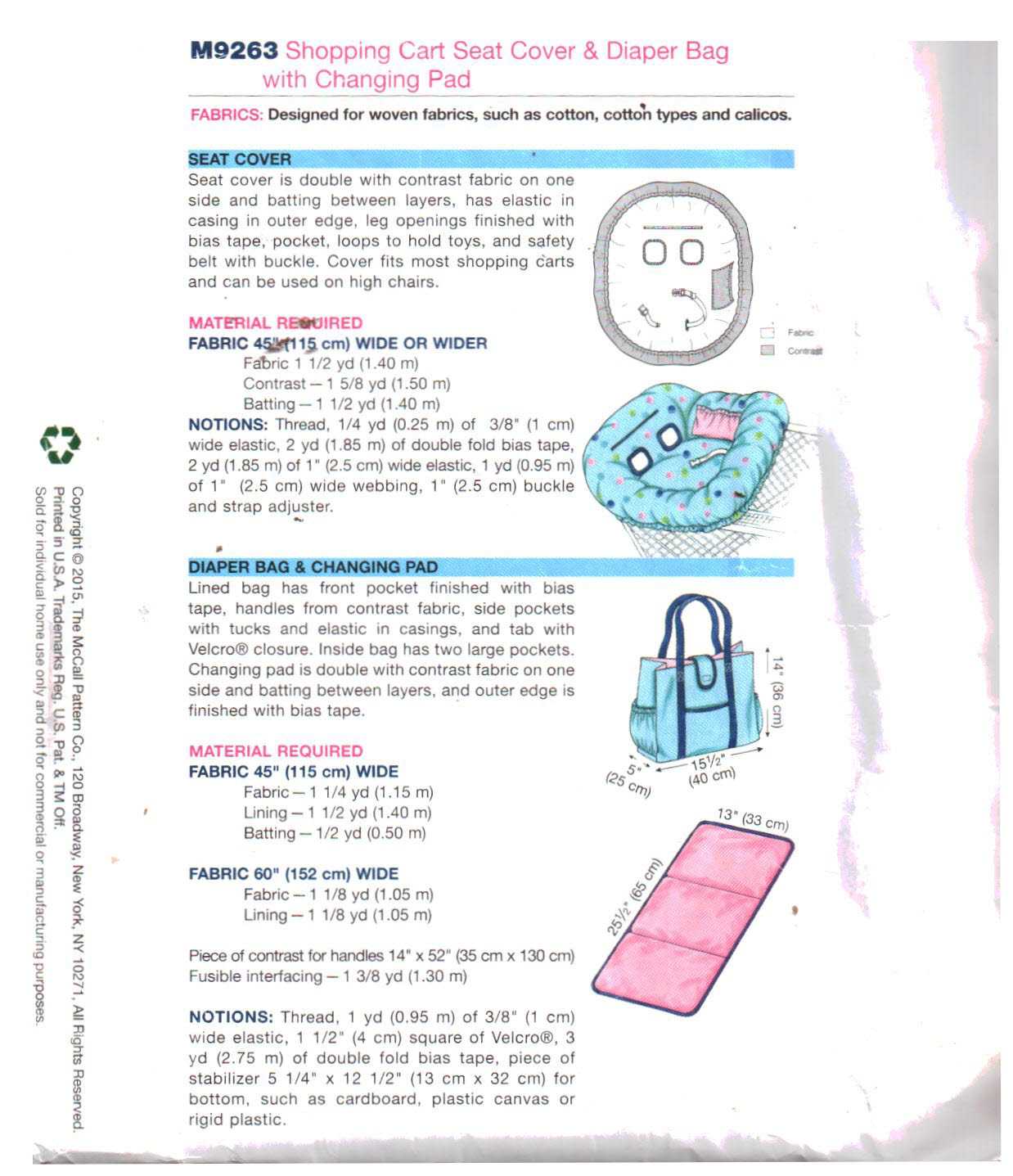 McCall's M9263 Infant's Shopping Cart Seat Cover, Diaper Bag, Changing Pad Size: OSZ Uncut Sewing Pattern - Image 2