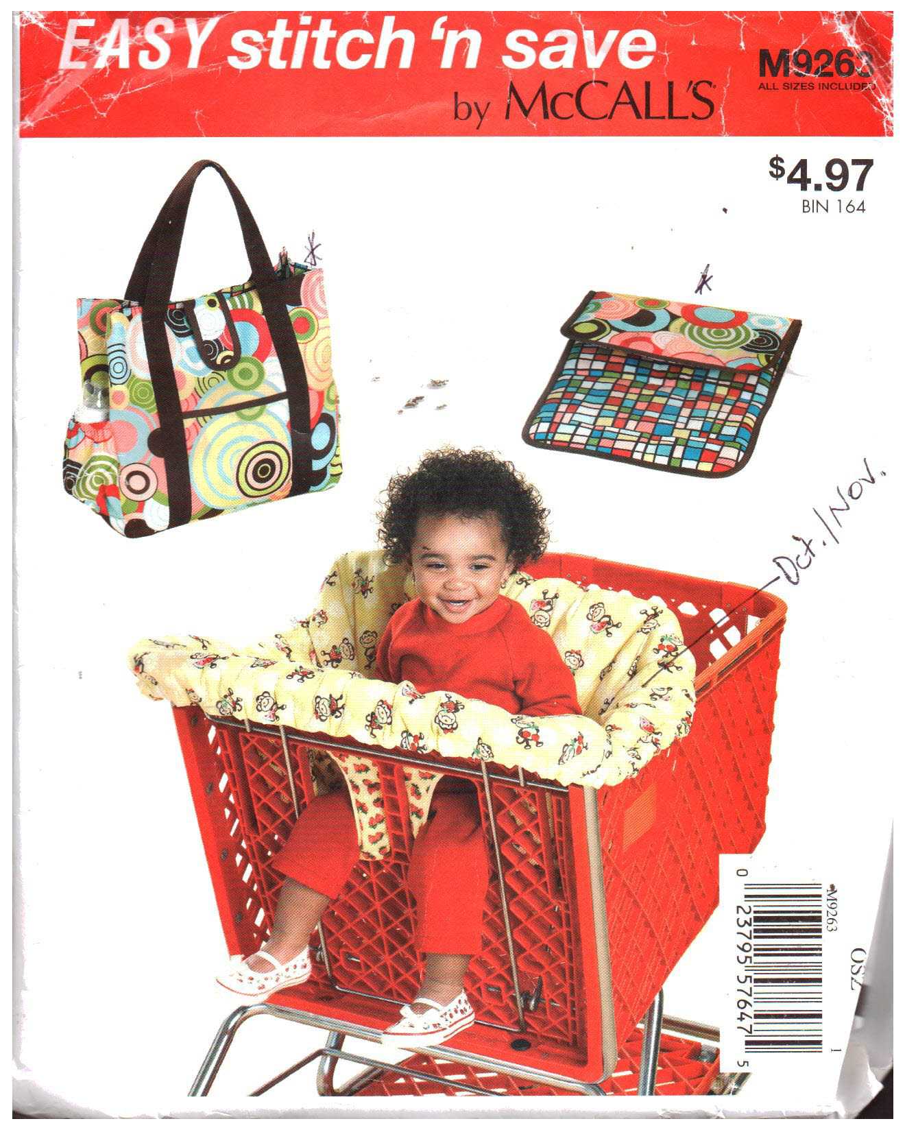 McCall's M9263 Infant's Shopping Cart Seat Cover, Diaper Bag, Changing Pad Size: OSZ Uncut Sewing Pattern
