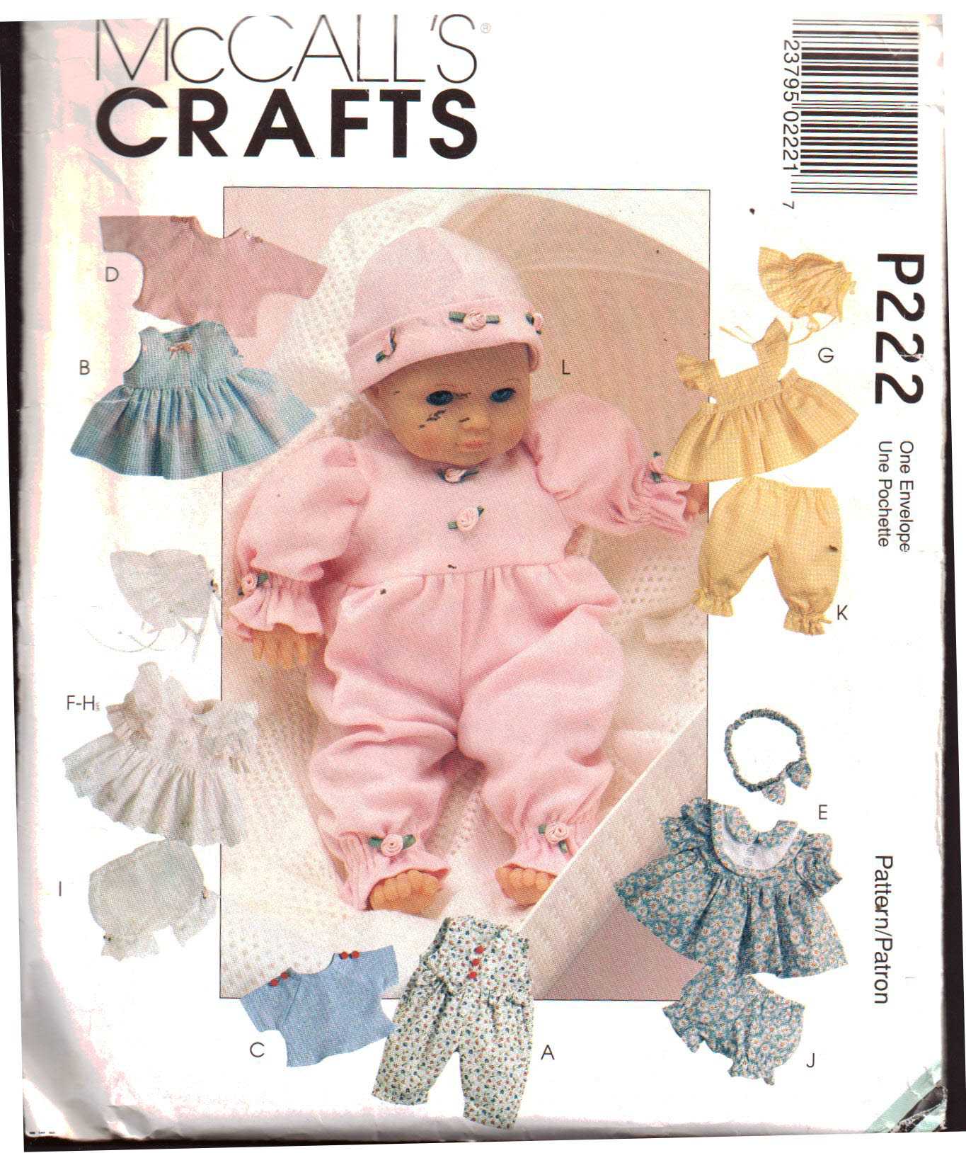 McCall's P222 Doll Clothes Size: 8-10/11-13/14-16" Uncut Sewing Pattern