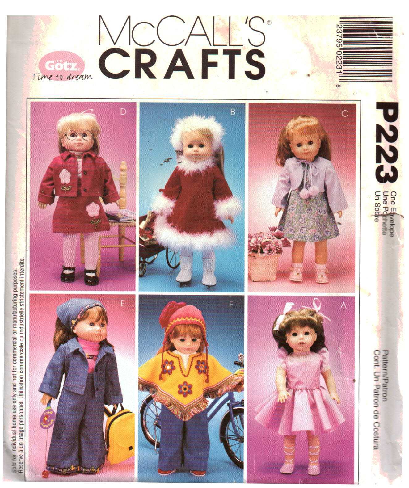 McCall's P223 Doll Clothes Size: 18" Uncut Sewing Pattern