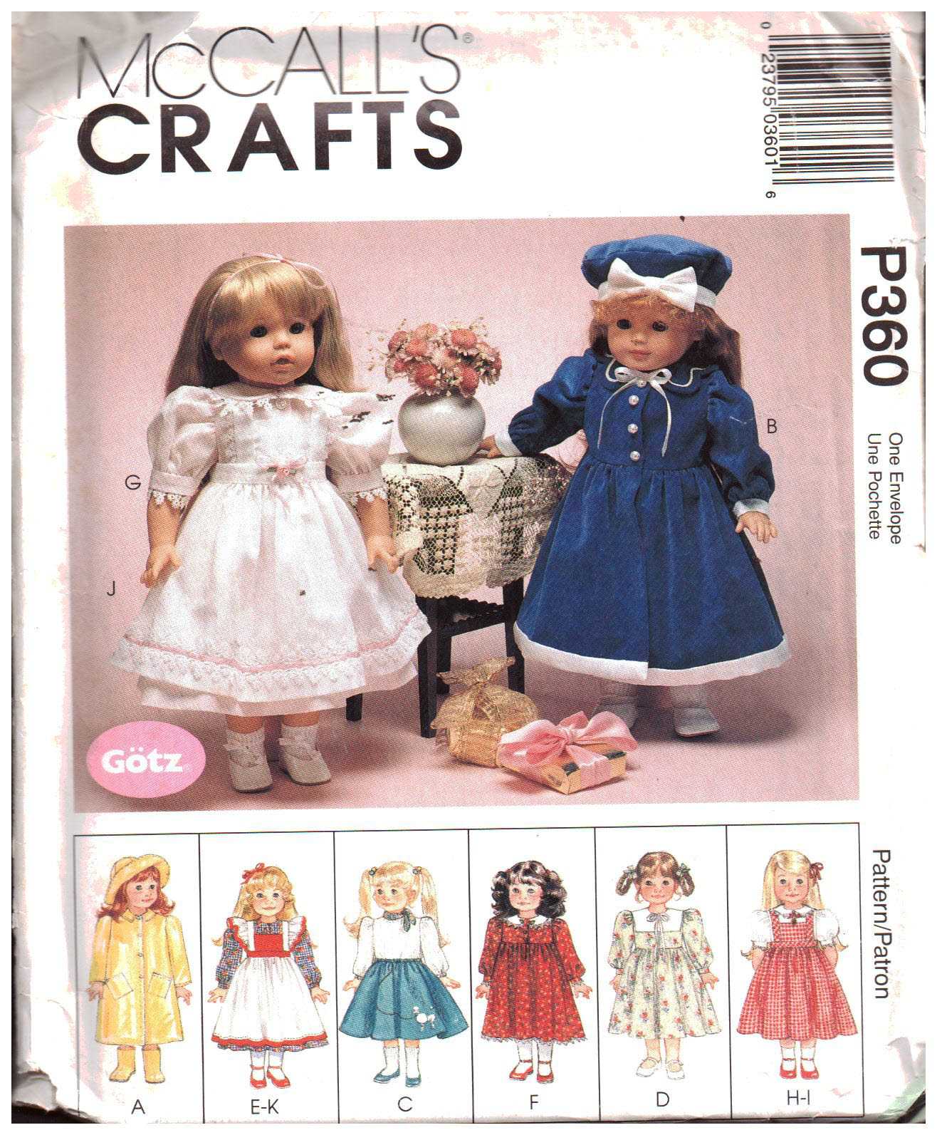 McCall's P360 Doll Clothes Size: 18" Uncut Sewing Pattern