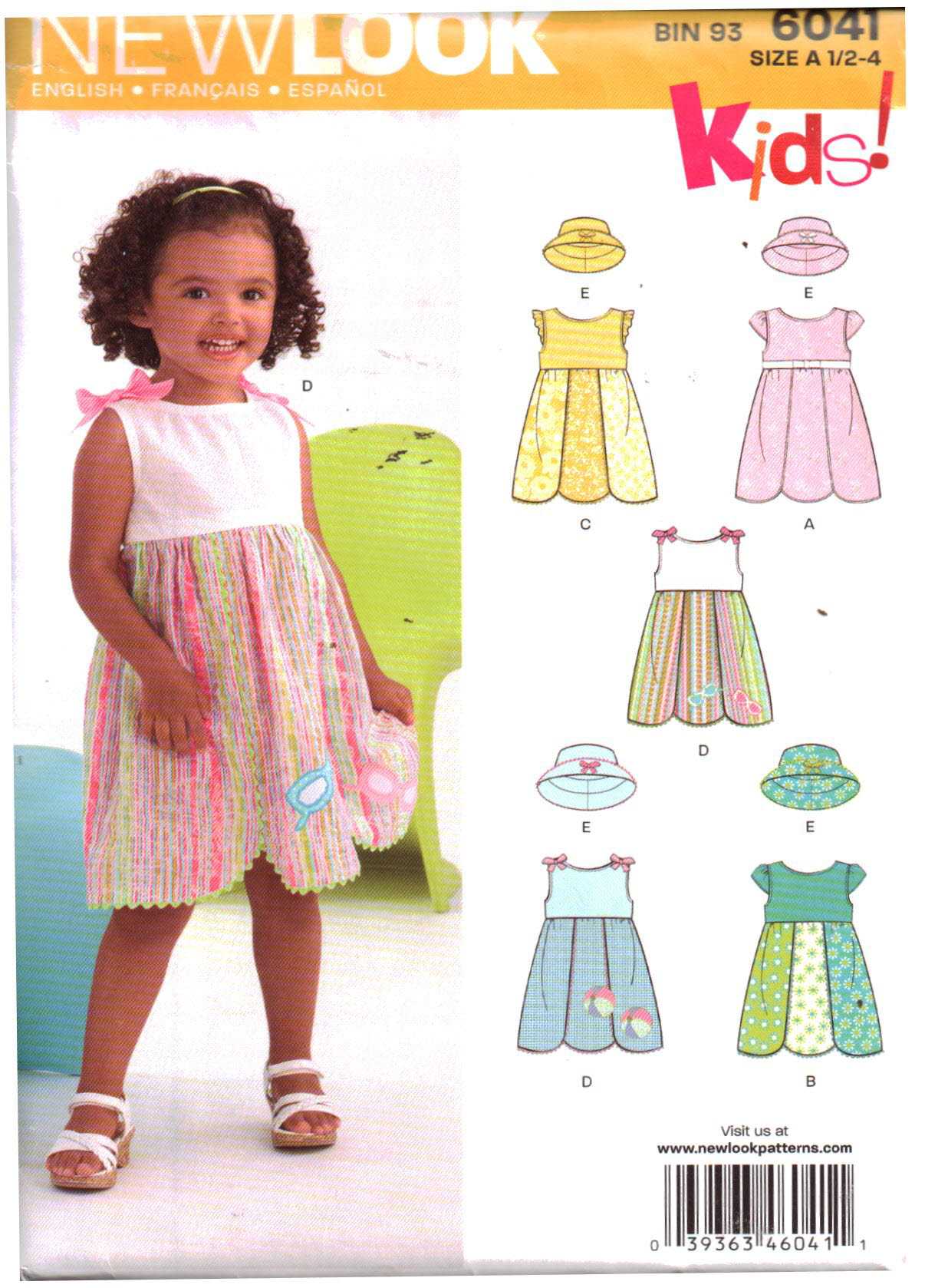 New Look 6041 Girl's Dress, Hat Size: 0.5-4 Uncut Sewing Pattern