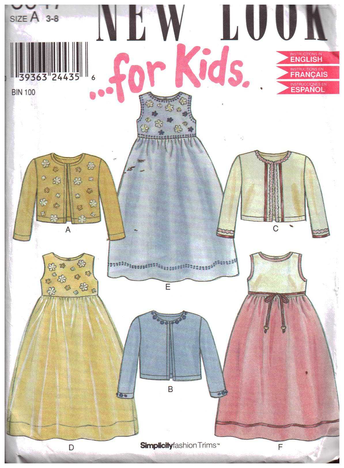 New Look 6047 Girl's Dress, Jacket Size: A 3-8 Uncut Sewing Pattern