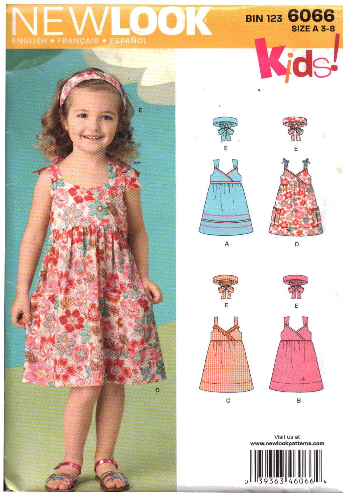 New Look 6066 Girl's Dress, Head Band Size: A 3-8 Uncut Sewing Pattern
