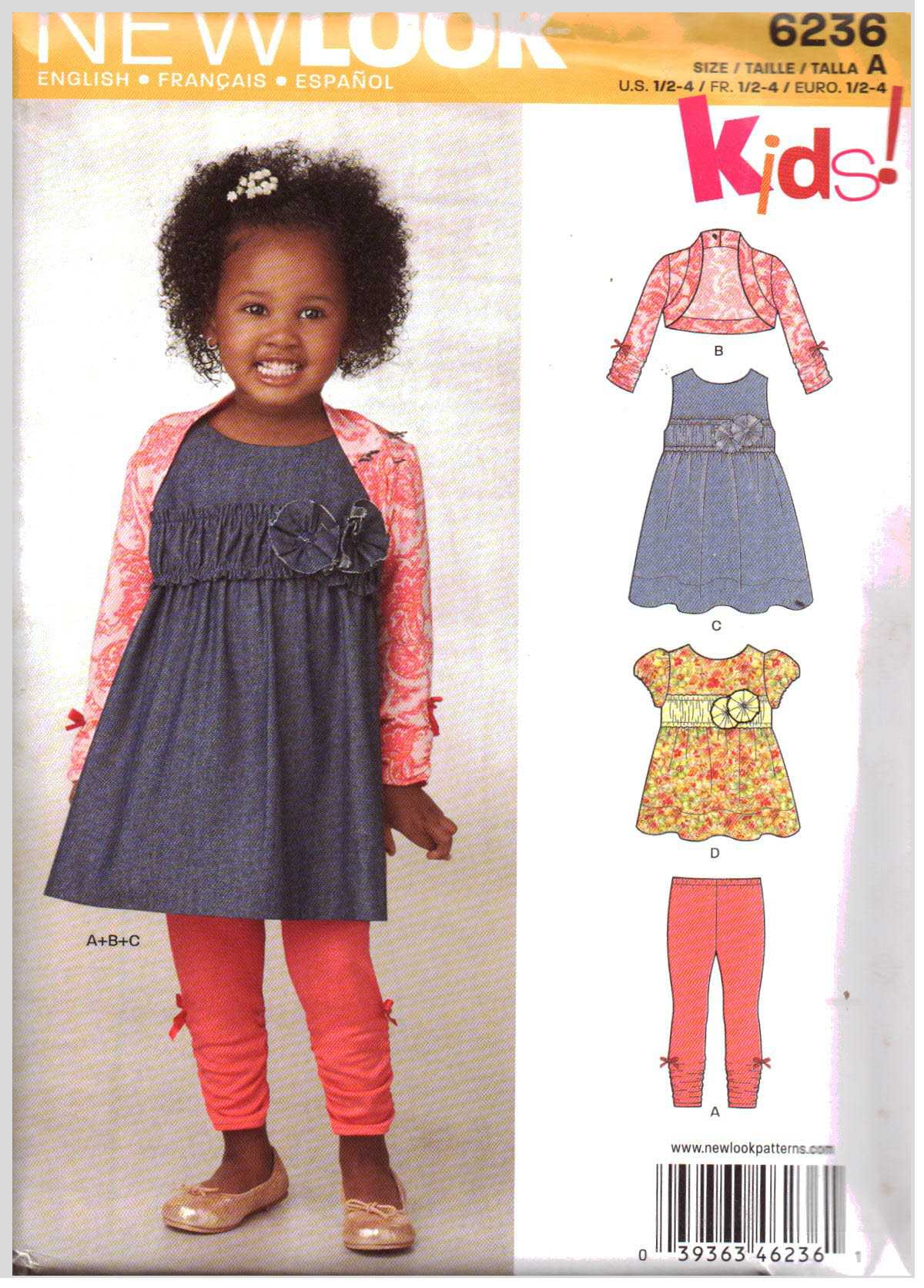 New Look 6236 Girl's Bolero, Dress, Top, Leggings Size: 0.5-4 Uncut Sewing Pattern