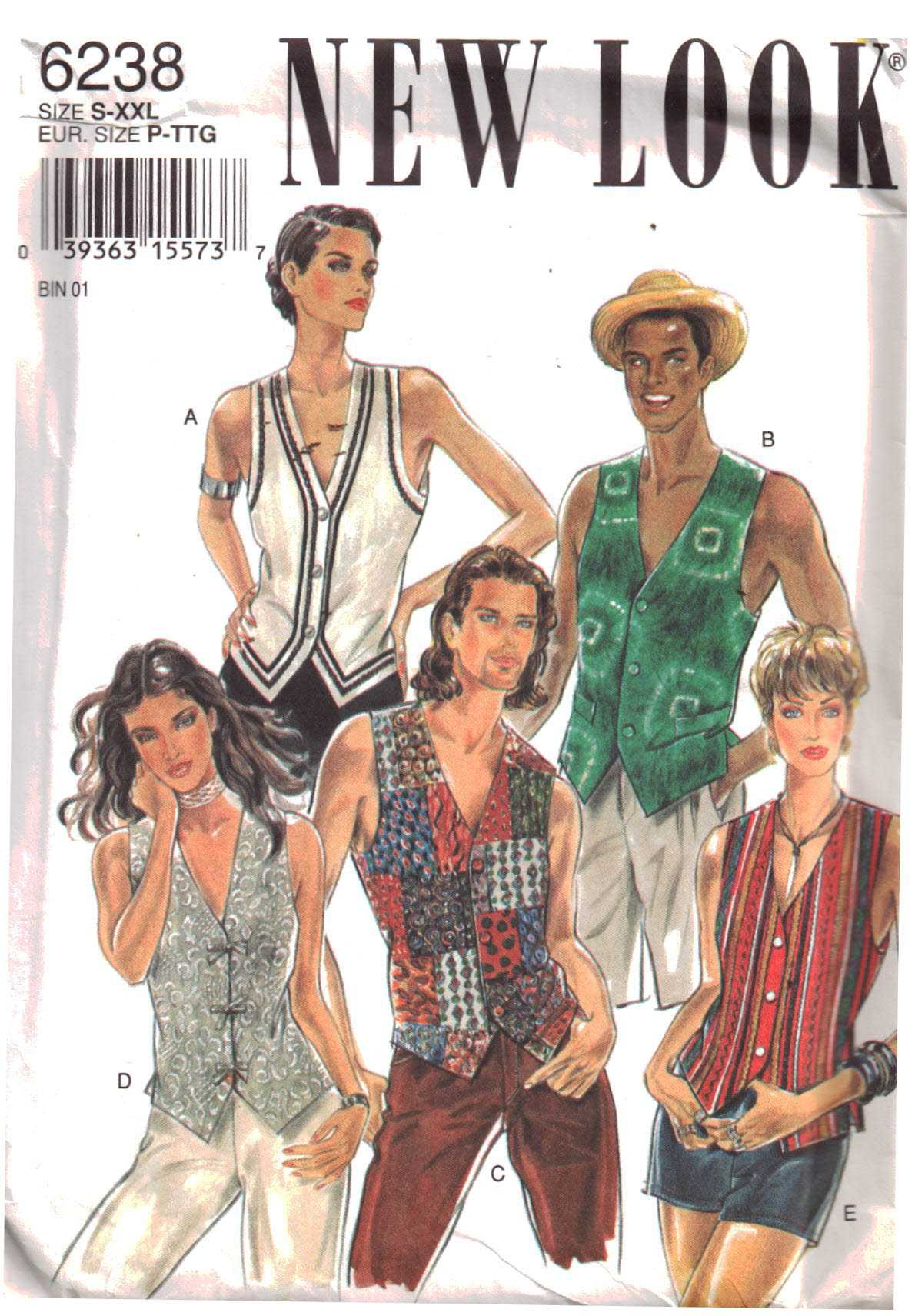 New Look 6238 Vest Size: S-XXL Used Sewing Pattern