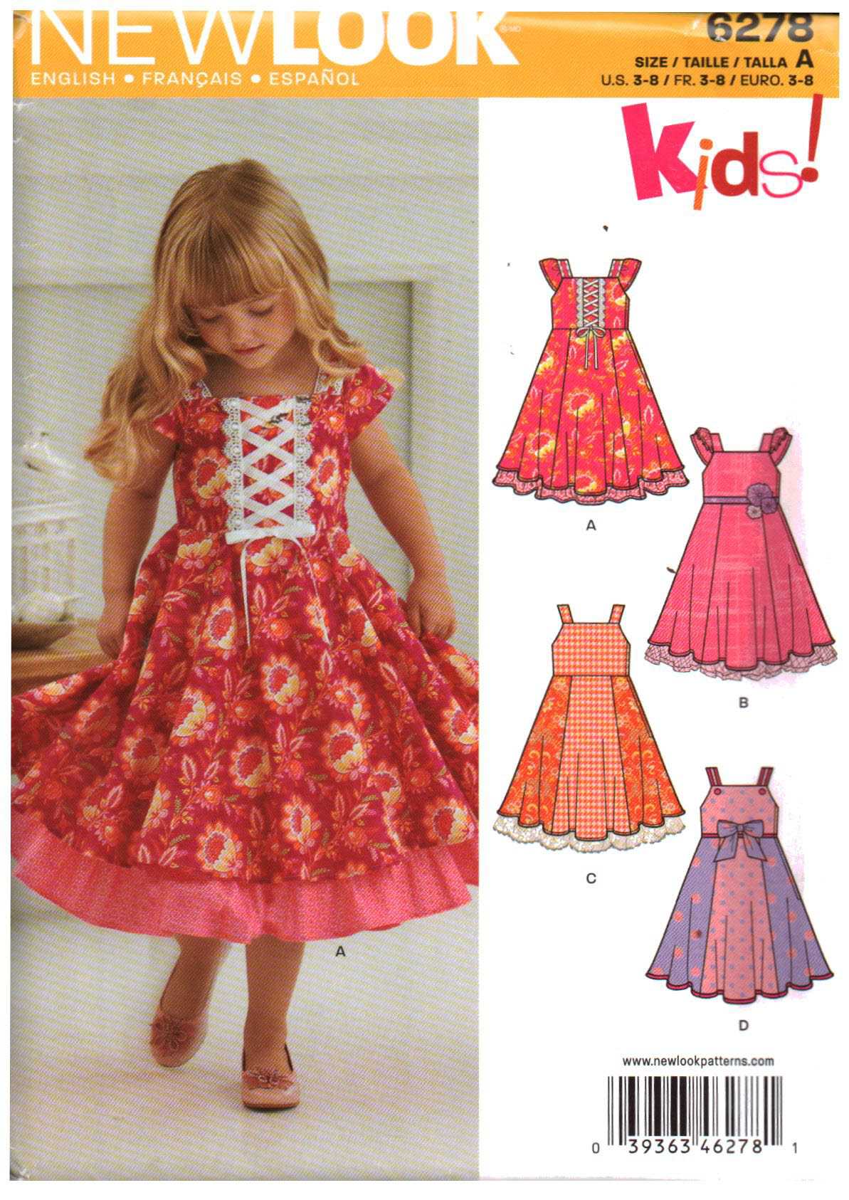 New Look 6278 Girl's Dress Size: 3-8 Uncut Sewing Pattern