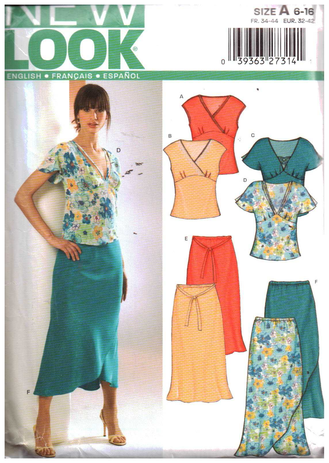 New Look 6325 Top, Skirt Size: A 6-16 Uncut Sewing Pattern