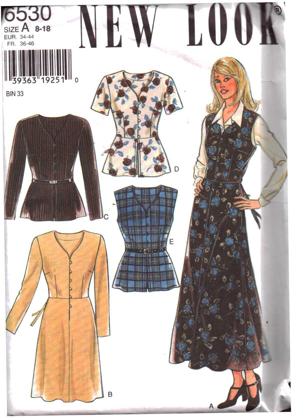 New Look 6530 Dress, Jumper, Tops Size: A 8-18 Uncut Sewing Pattern