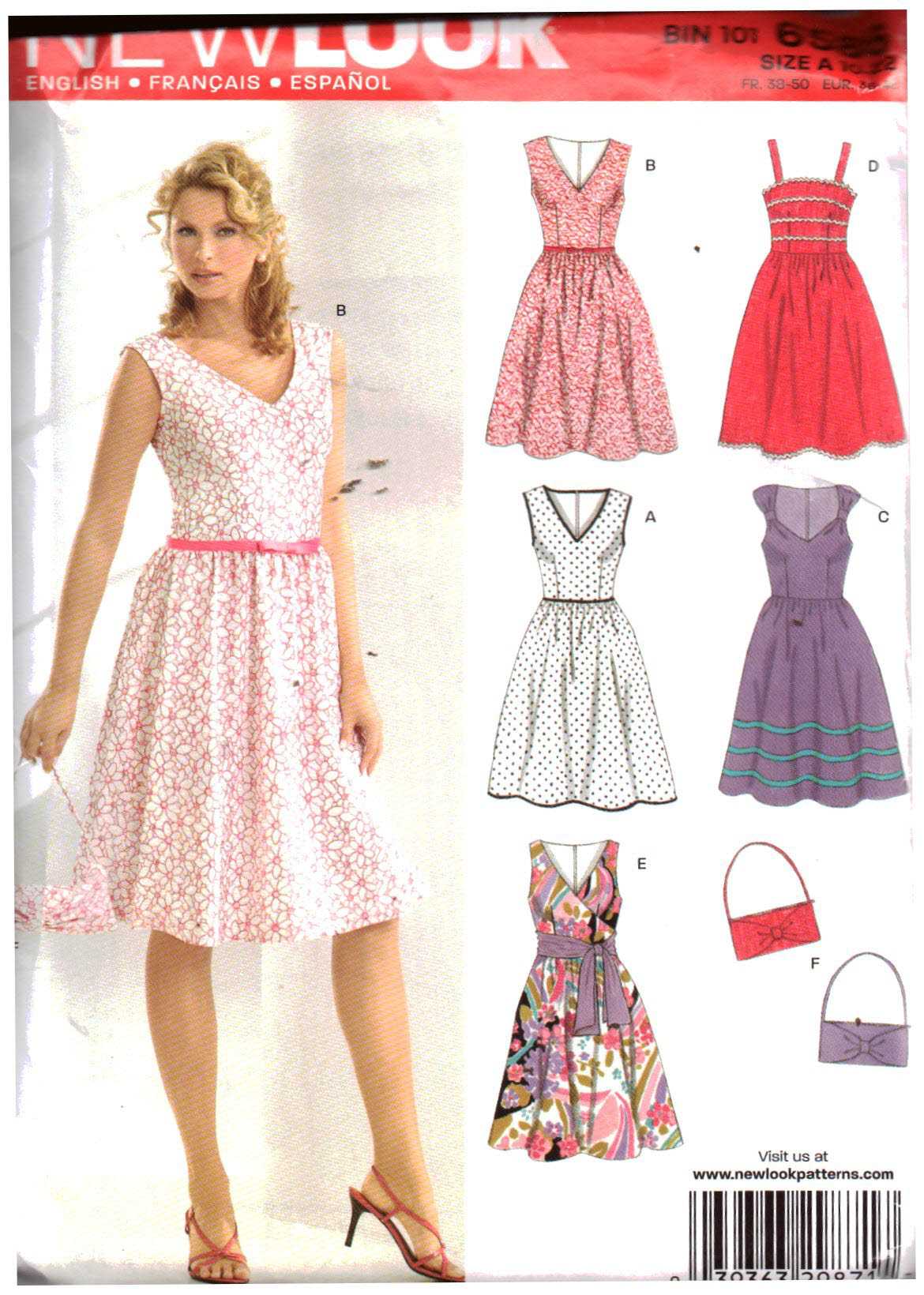 New Look 6586 Dress, Purse Size: A 10-22 Uncut Sewing Pattern
