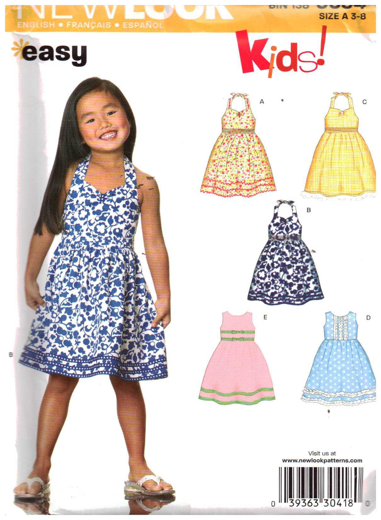 New Look 6694 Girl's Dress Size: A 3-8 Uncut Sewing Pattern
