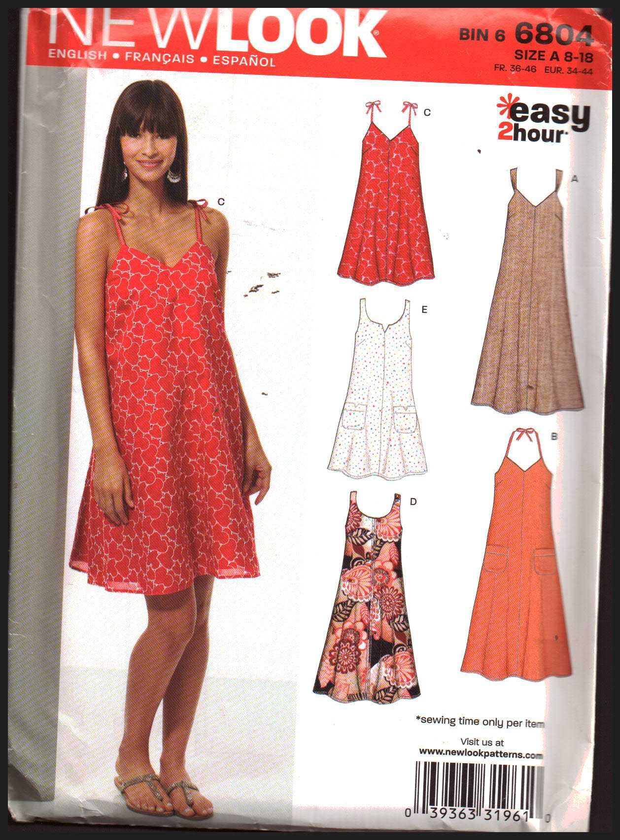 New Look 6804 Dress Size: A 8-18 Uncut Sewing Pattern