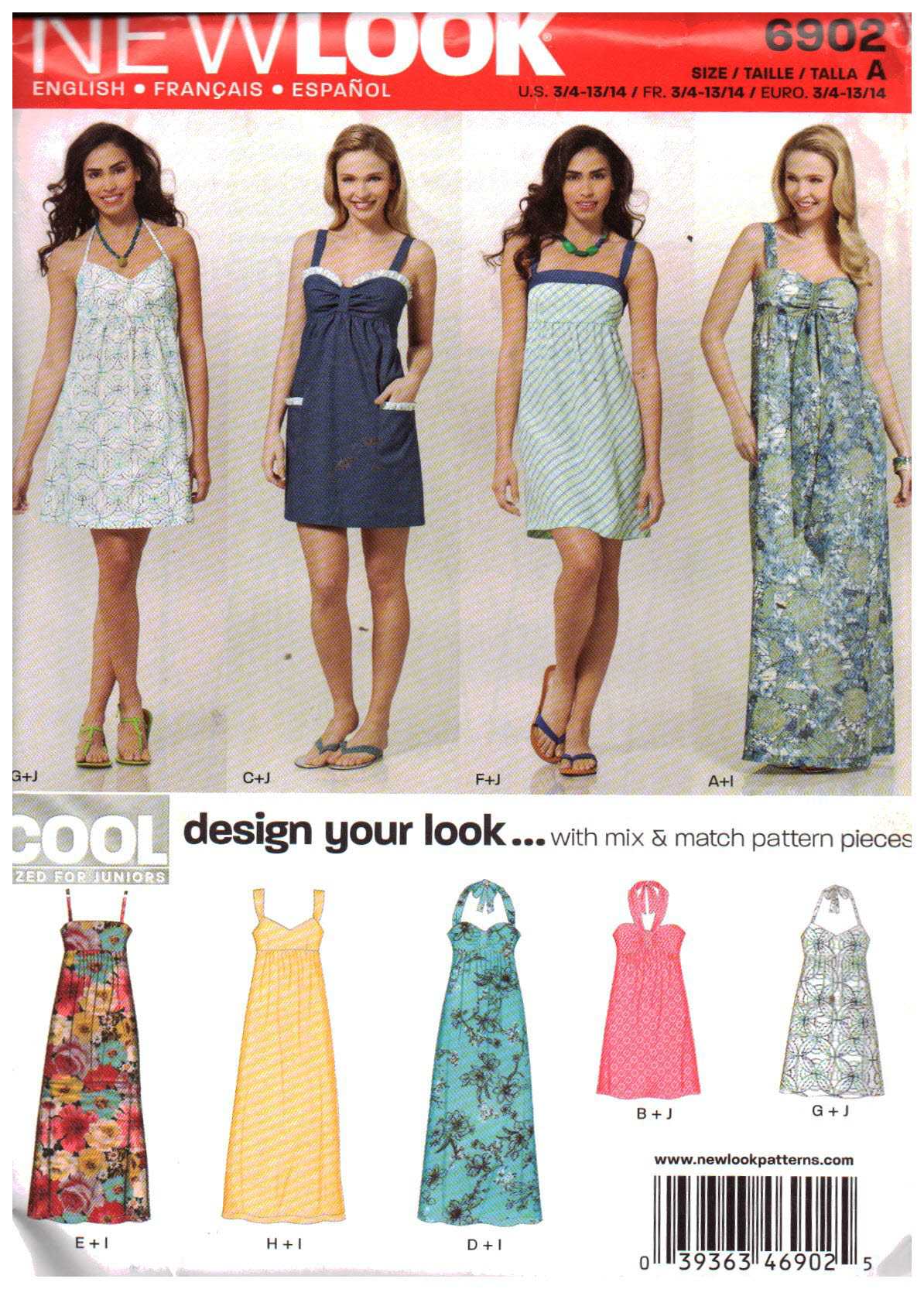 New Look 6902 Dress Size: 3/4-13/14 Uncut Sewing Pattern