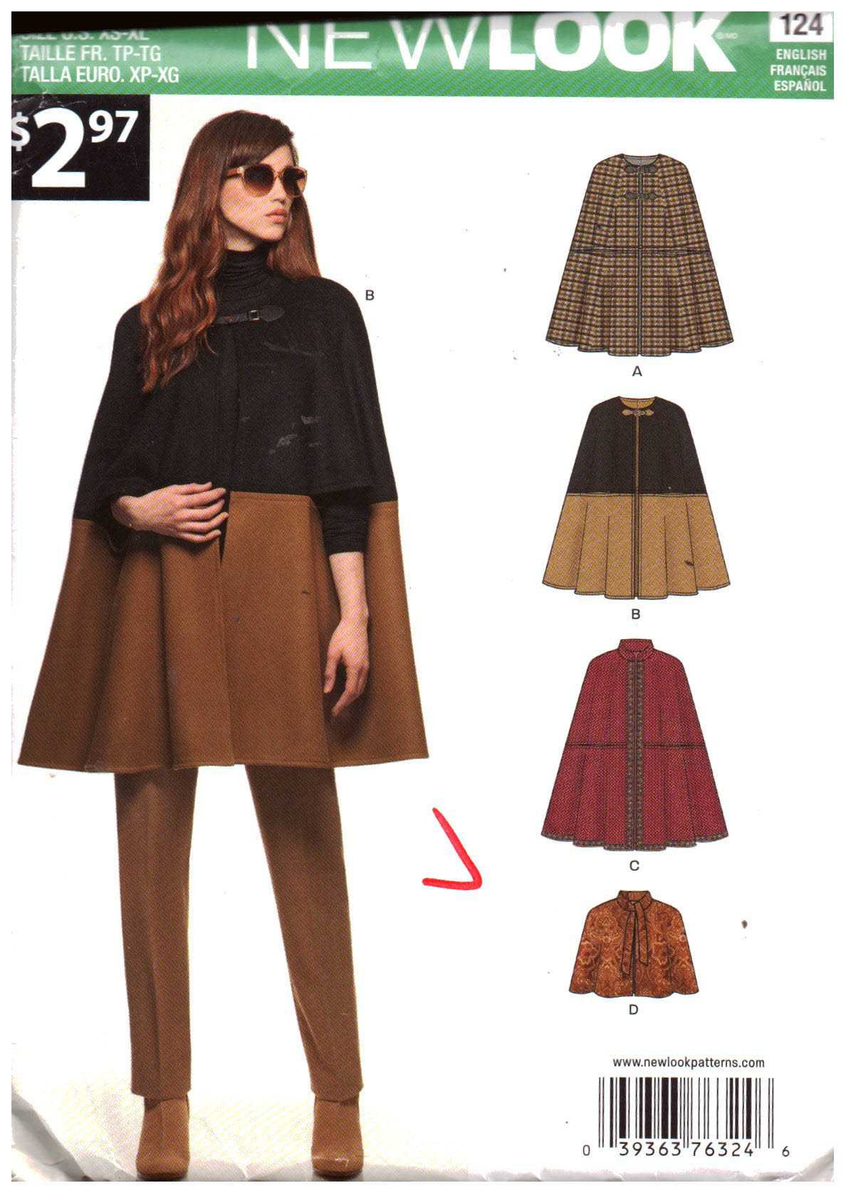 New Look A6324 Cape Size: XS-XL Uncut Sewing Pattern
