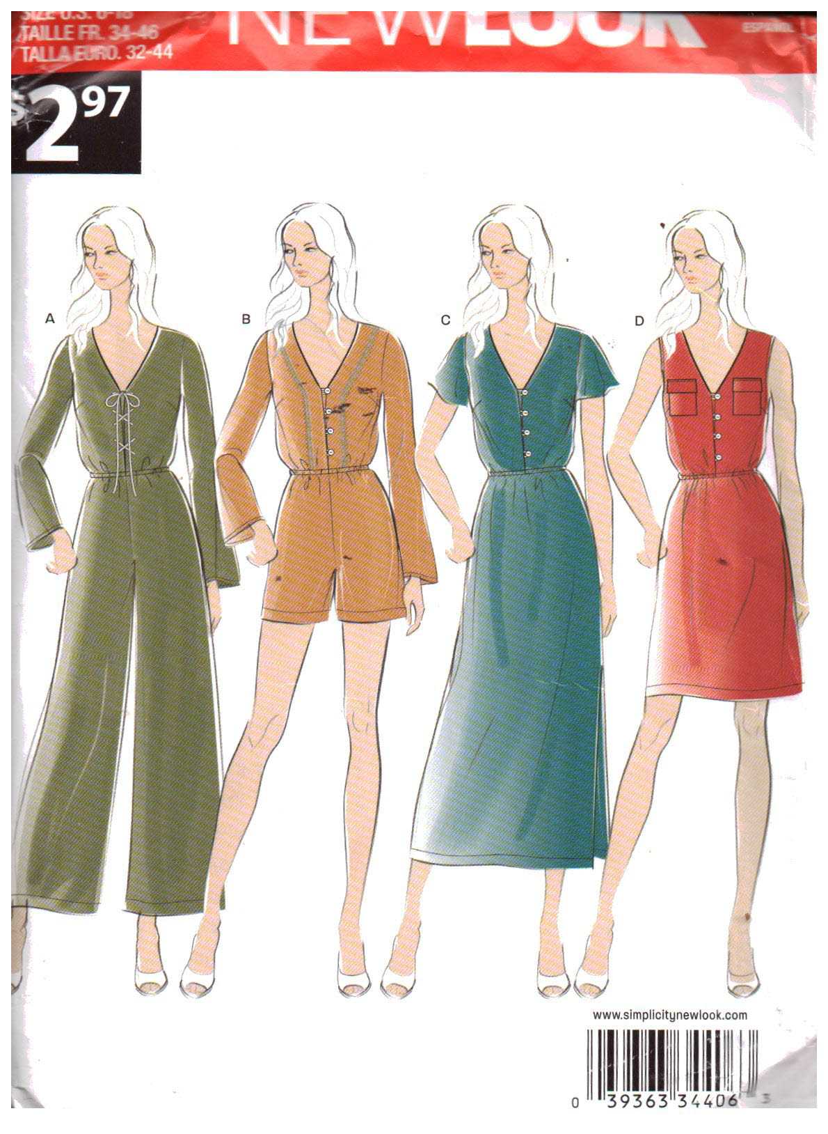 New Look A6468 Jumpsuit, Dress Size: 6-18 Uncut Sewing Pattern