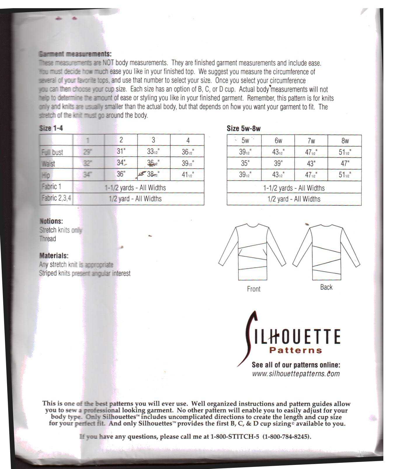 Silhoutte 113 Sunny's Top Size: 1-4 & 5W-8W Uncut Sewing Pattern - Image 2
