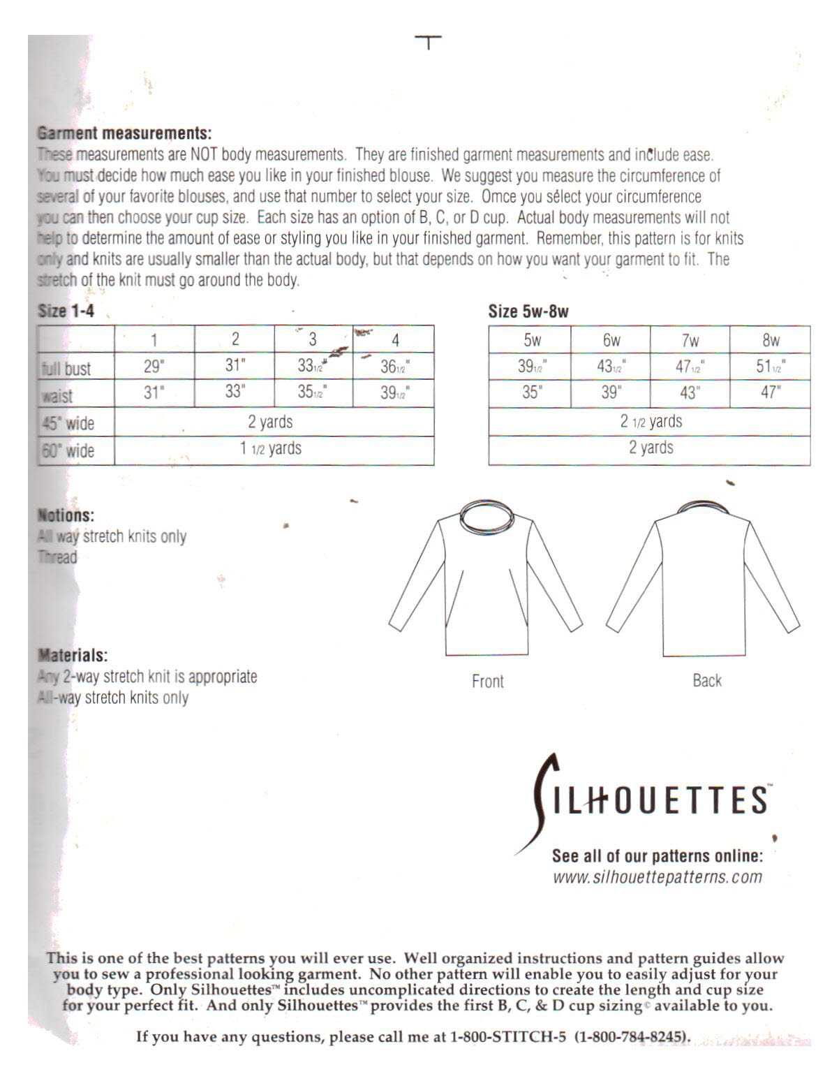 Silhoutte 115 Ann's Top Size: 1-4 & 5W-8W Uncut Sewing Pattern - Image 2