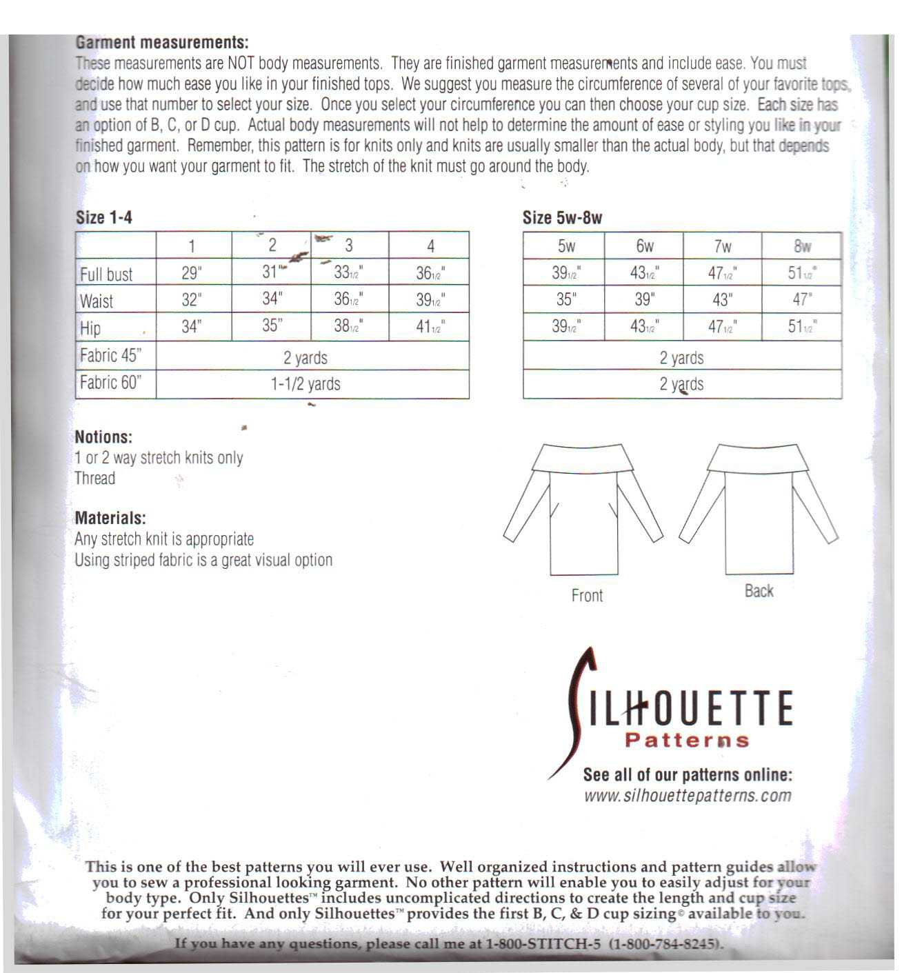 Silhoutte 118 Mani's Off-The-Shoulder Top Size: 1-4 & 5W-8W Uncut Sewing Pattern - Image 2