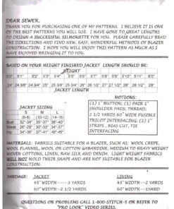 Alternative view of Silhoutte 1500 Peggy Sagers One Lined Jacket Size: S-M-L Uncut Sewing Pattern