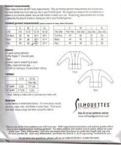 Silhoutte 1850 Quilted Jacket Size: 4-18 & 14W-28W Uncut Sewing Pattern - Image 2