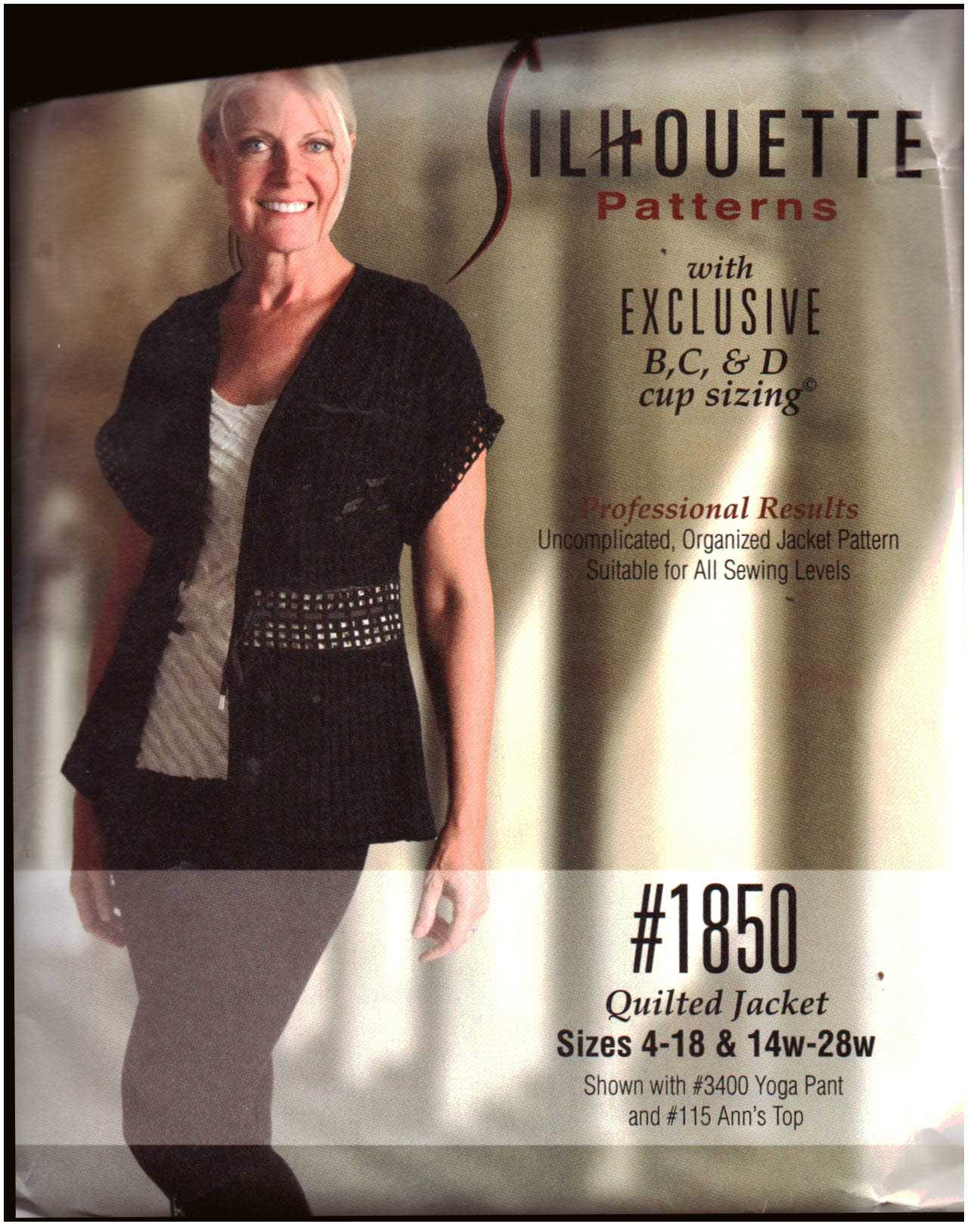 Silhoutte 1850 Quilted Jacket Size: 4-18 & 14W-28W Uncut Sewing Pattern