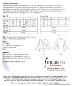 Silhoutte 1913 GA's Jacket  Size: 1-4 & 5W-8W Uncut Sewing Pattern - Image 2