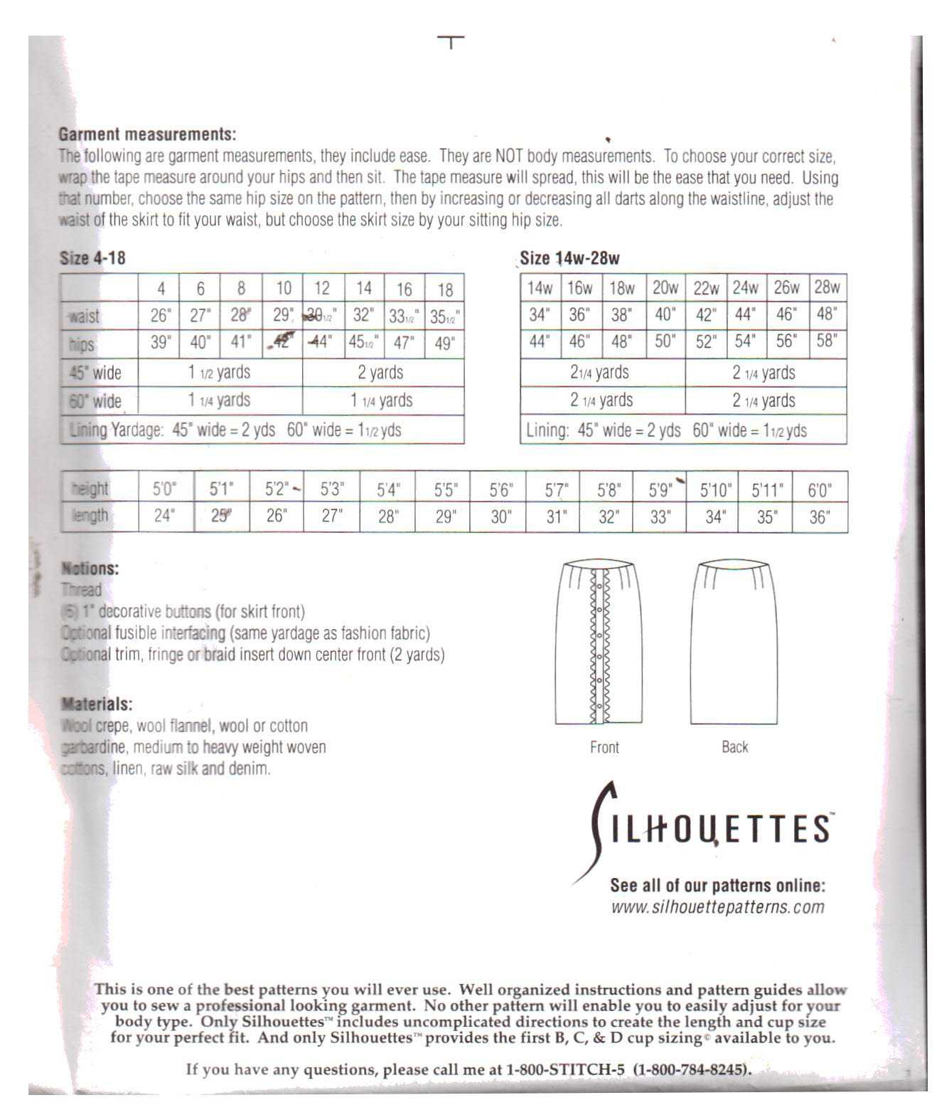 Silhoutte 2009 Vera's Skirt Size: 4-18 & 14W-28W Uncut Sewing Pattern - Image 2