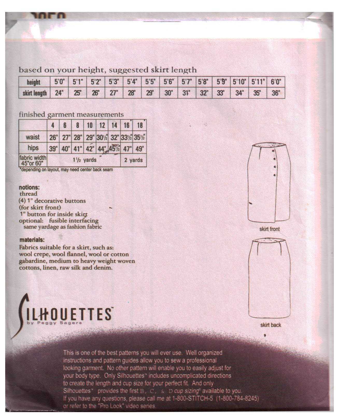 Silhoutte 2050 Peggy Sagers Wrap-Around Skirt Size: 1-4 & 5W-8W Uncut Sewing Pattern - Image 2