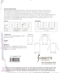 Silhoutte 210 Jossilyn's Top Size: 1-4 & 5W-8W Uncut Sewing Pattern - Image 2