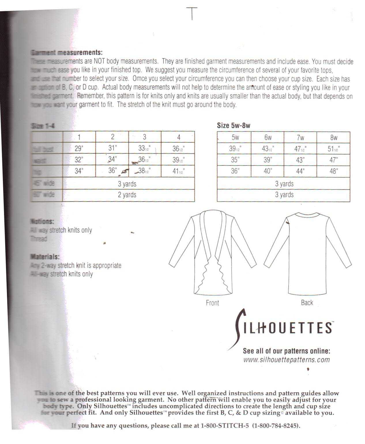 Silhoutte 211 Nina's Top Size: 1-4 & 5W-8W Uncut Sewing Pattern - Image 2
