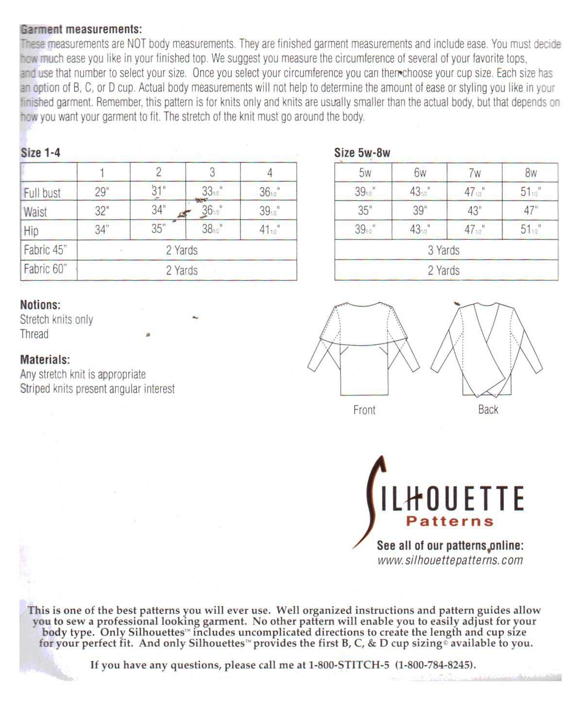 Silhoutte 217 BCBG's Wrap Top Size: 1-4 & 5W-8W Uncut Sewing Pattern - Image 2