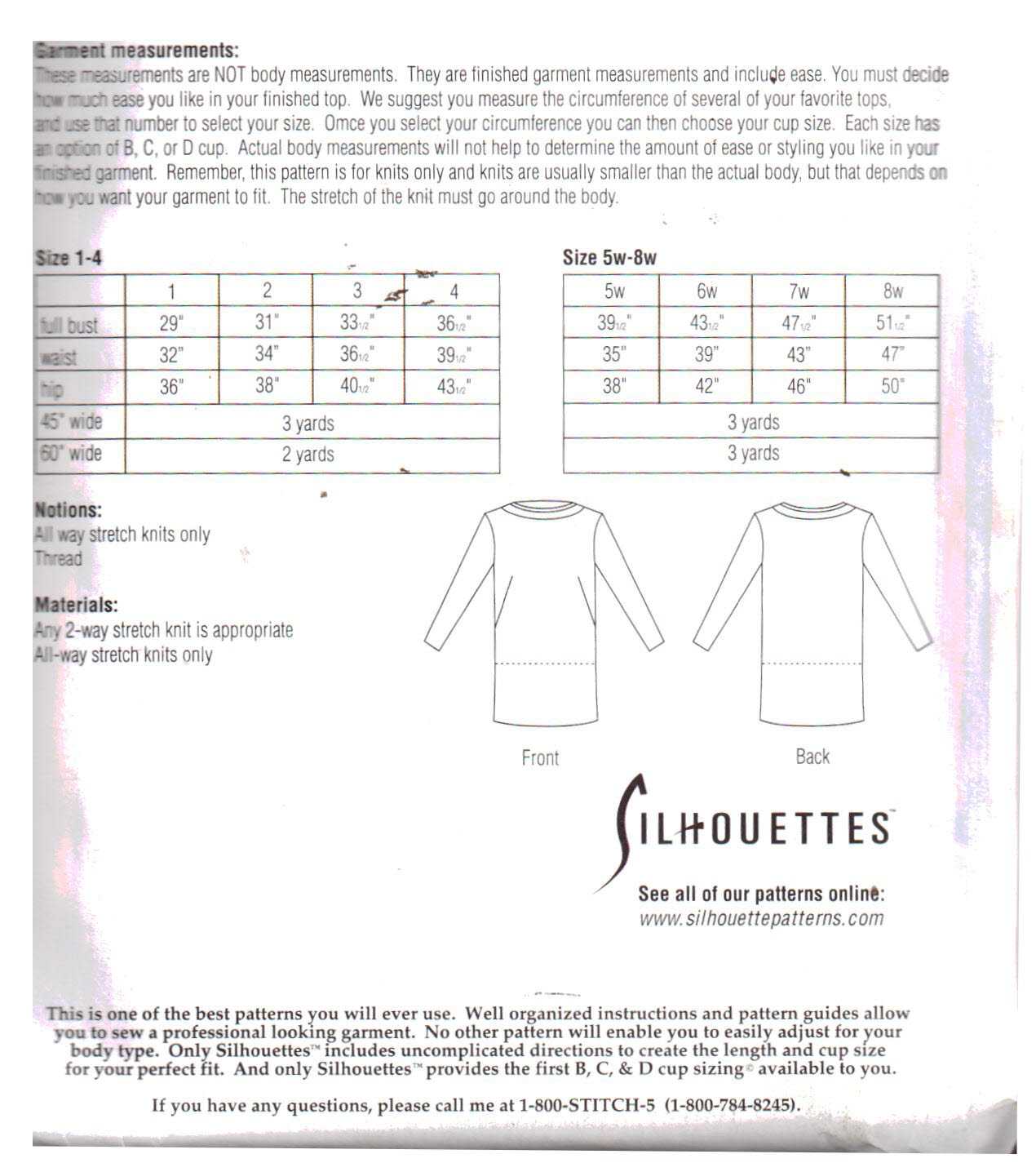 Silhoutte 221 Tahari's Pullover Top Size: 1-4 & 5W-8W Uncut Sewing Pattern - Image 2