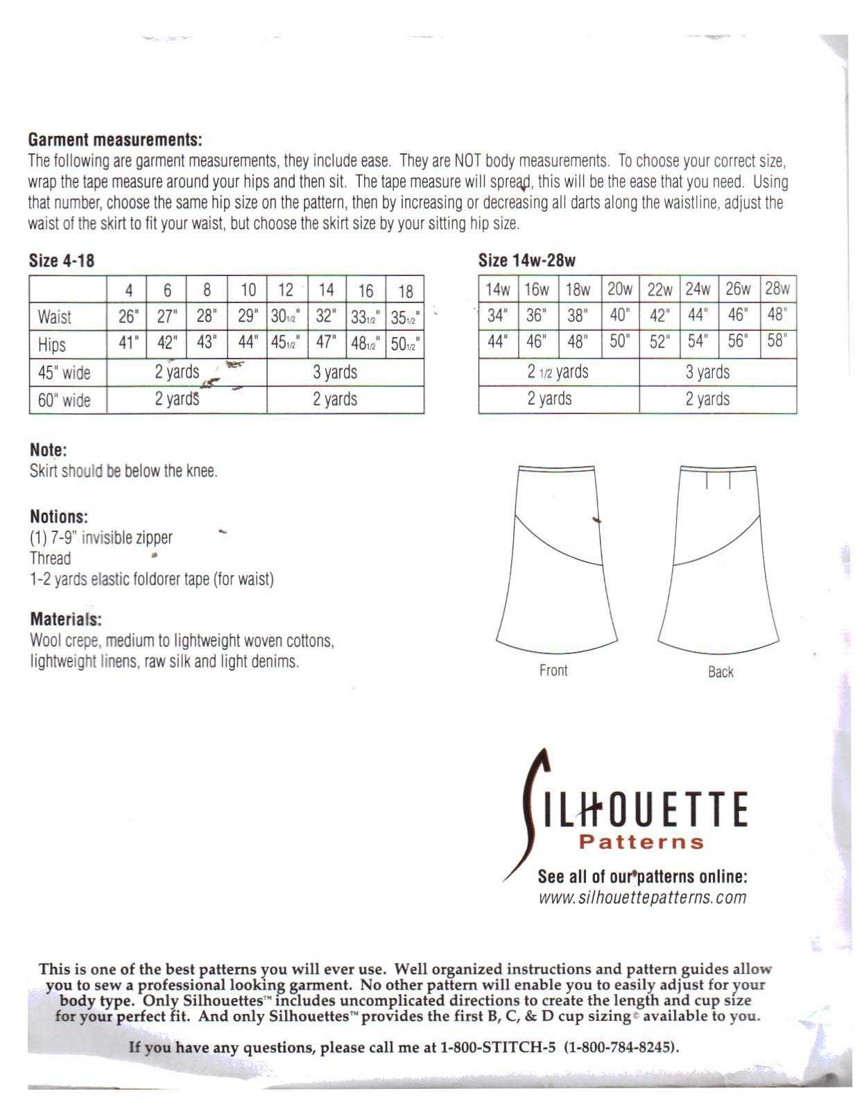 Silhoutte 2516 Lim's Bias Skirt Size: 4-18 & 14W-28W Uncut Sewing Pattern - Image 2