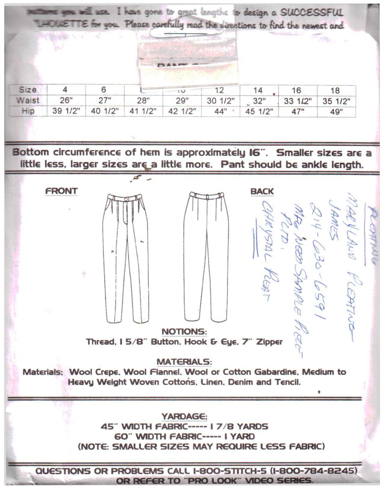 Silhoutte 3000 Pleated Pant Size: 4-18 & 14W-28W Uncut Sewing Pattern - Image 2