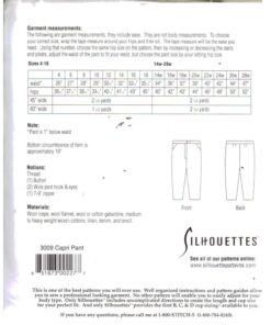 Silhoutte 3009 Capri Pant Size: 4-18 & 14W-28W Uncut Sewing Pattern - Image 2