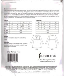 Silhoutte 310 Marie's Top Size: 1-4 & 5W-8W Uncut Sewing Pattern - Image 2