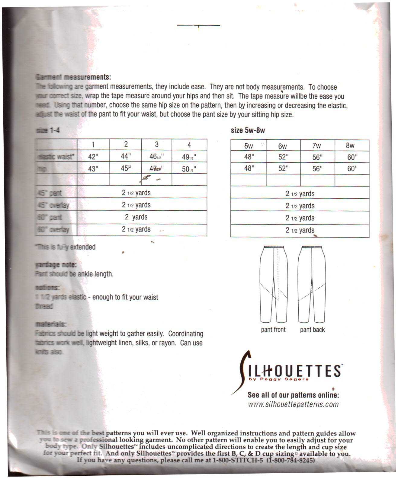 Silhoutte 3100 Laurie's Pant Size: 1-4 & 5W-8W Uncut Sewing Pattern - Image 2