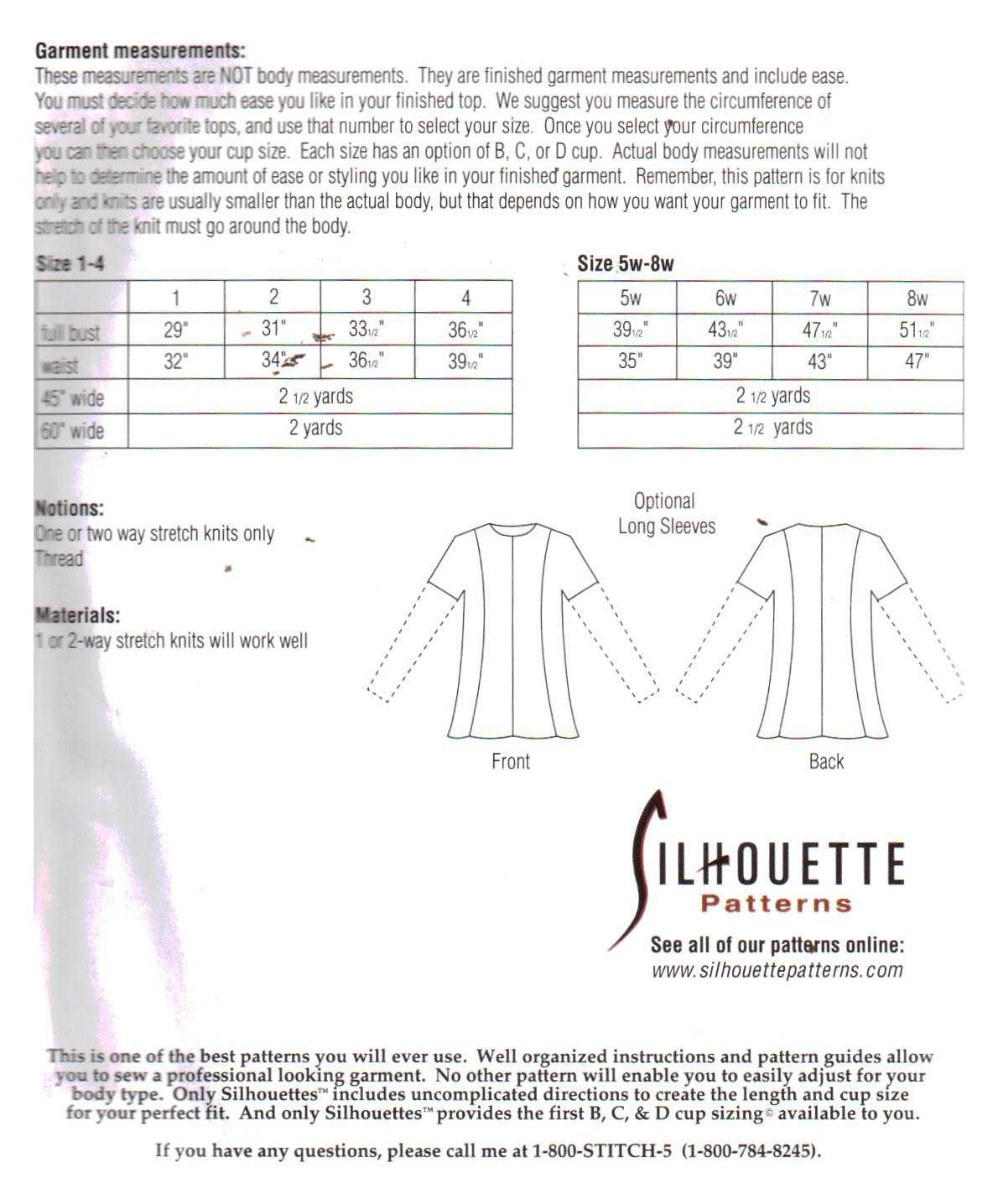 Silhoutte 312 Giorgio's Top Size: 1-4 & 5W-8W Uncut Sewing Pattern - Image 2
