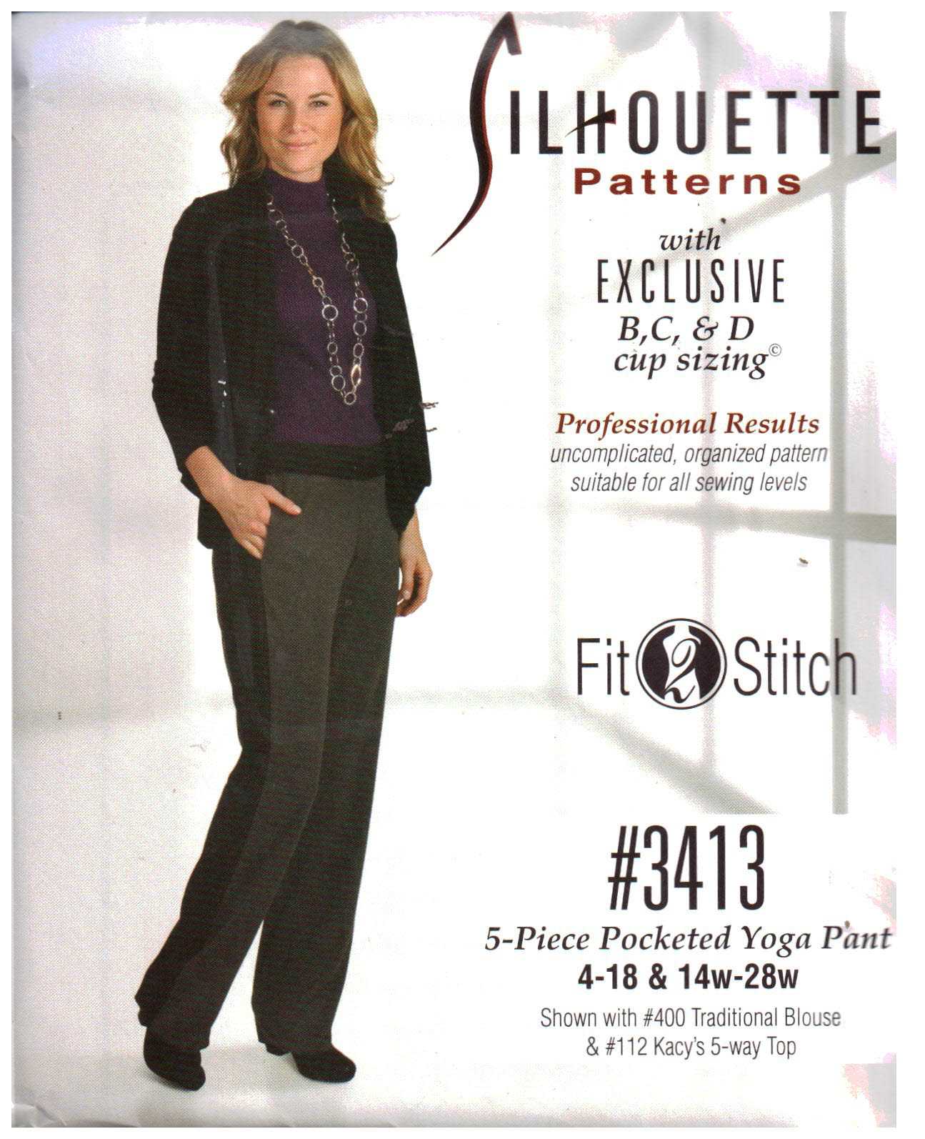 Silhoutte 3413 5-Piece Pocketed Yoga Pant Size: 4-18 & 14W-28W Uncut Sewing Pattern