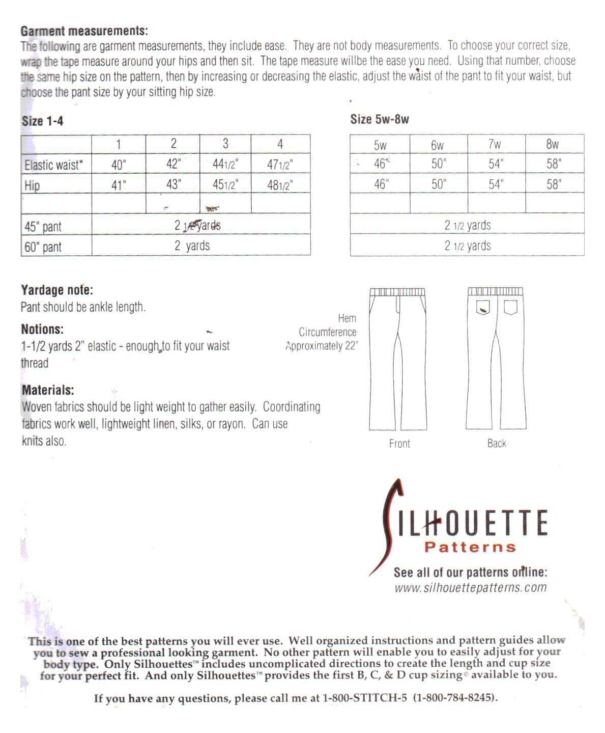 Silhoutte 3414 Jag's Woven Yoga Pants Size: 1-4 & 5W-8W Uncut Sewing Pattern - Image 2