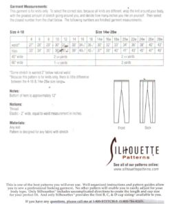 Silhoutte 3418 The Slim 4-Piece Yoga Pant Size: 4-18 & 14W-28W Uncut Sewing Pattern - Image 2