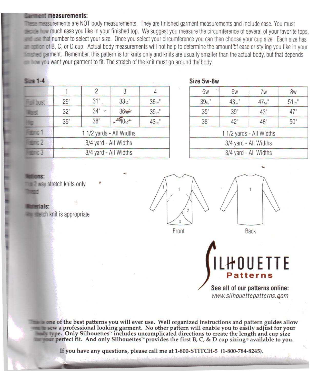 Silhoutte 415 Fabiana's Top Size: 1-4 & 5W-8W Uncut Sewing Pattern - Image 2