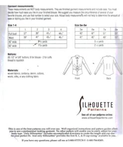 Silhoutte 518 Walter's Front-Tie Blouse Size: 1-4 & 5W-8W Uncut Sewing Pattern - Image 2