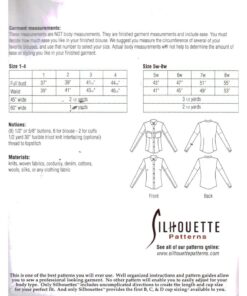 Silhoutte 600 Classic Blouse Size: 1-4 & 5W-8W Uncut Sewing Pattern - Image 2