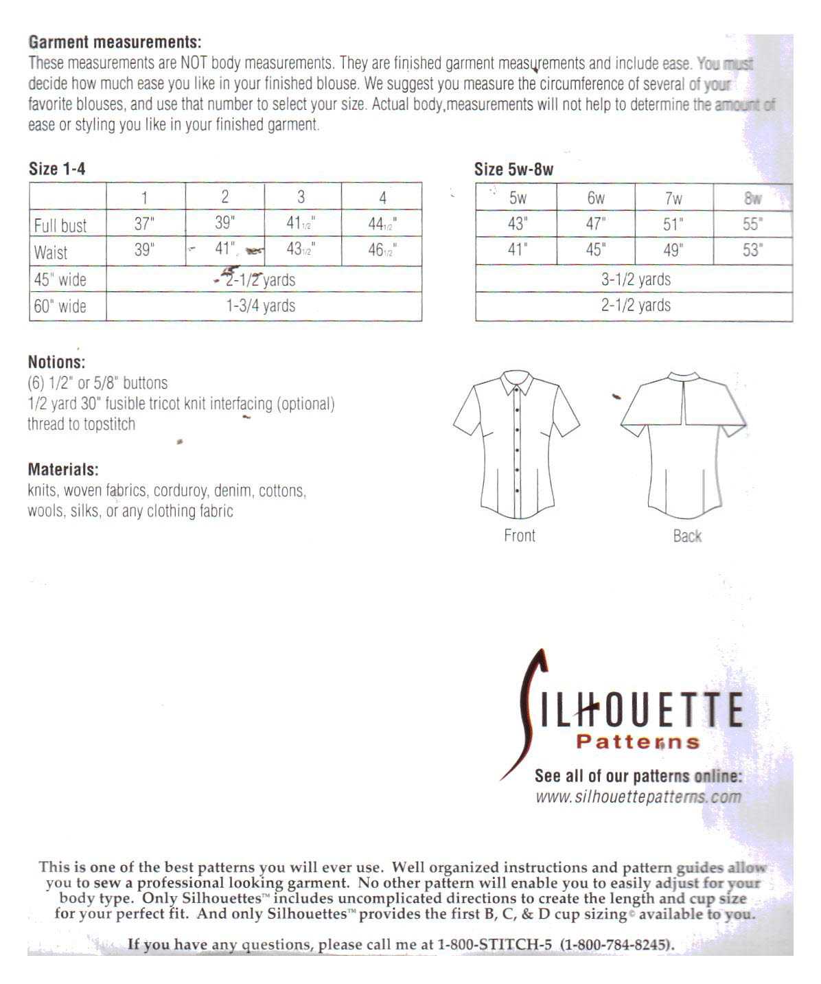 Silhoutte 618 Baily's Cape-Sleeved Blouse Size: 1-4 & 5W-8W Uncut Sewing Pattern - Image 2