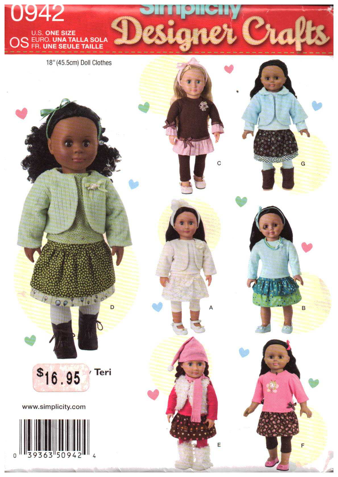 Simplicity 0942 Doll clothes Size: 18" Uncut Sewing Pattern