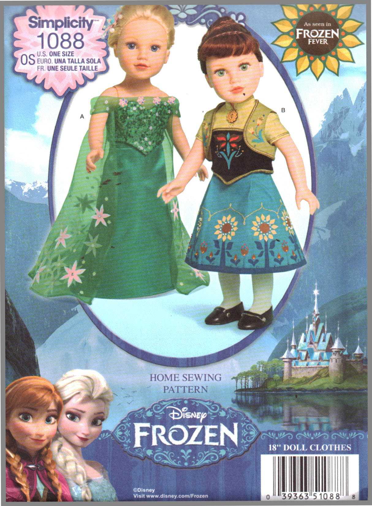 Simplicity 1088 Doll Clothes (Frozen) Size: 18" Uncut Sewing Pattern