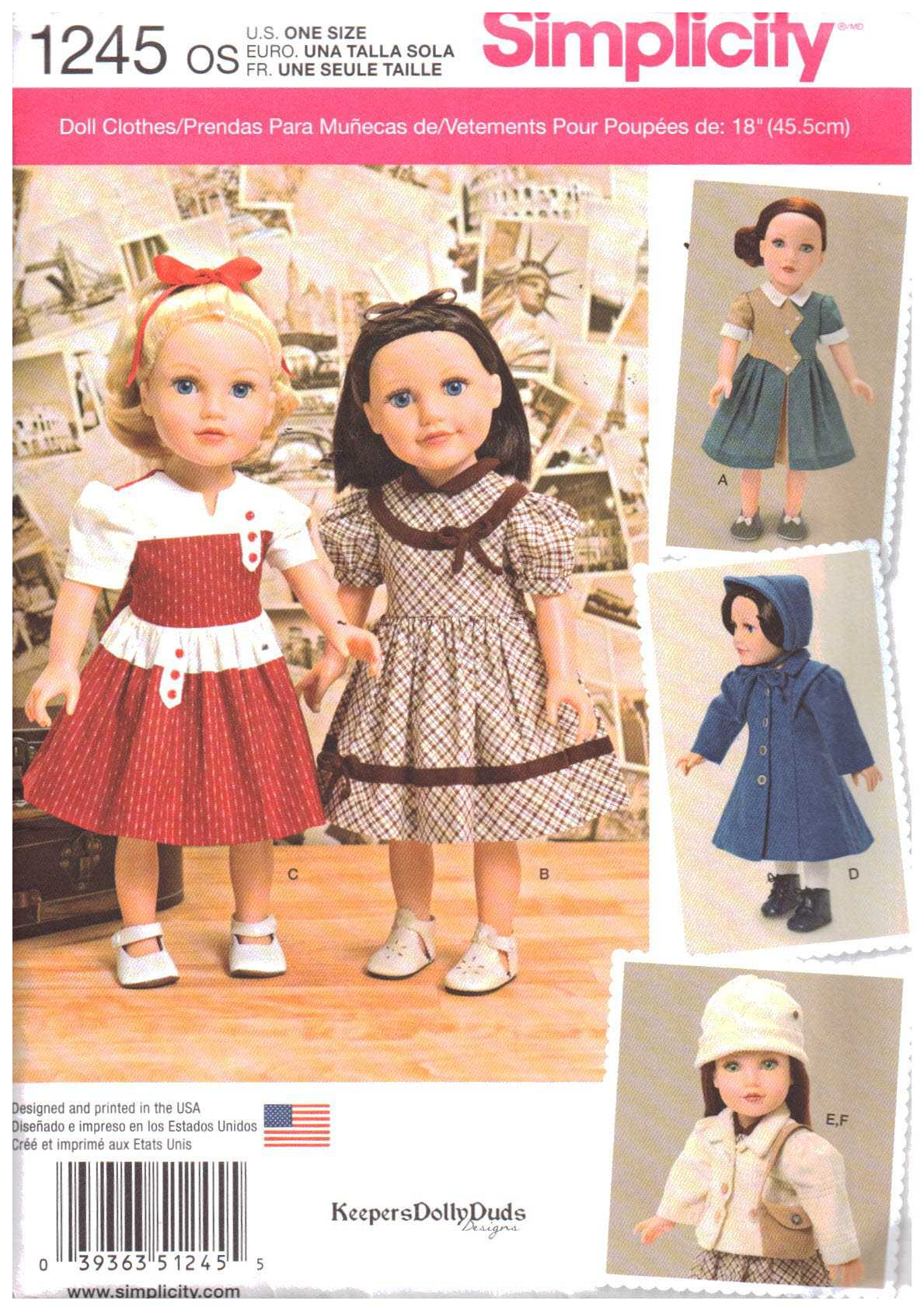Simplicity 1245 Doll Clothes Size: 18" Uncut Sewing Pattern
