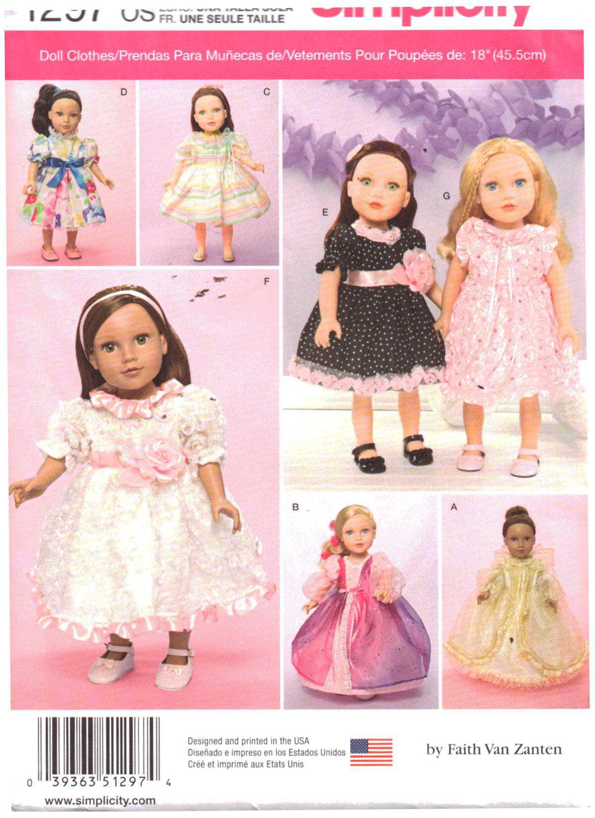 Simplicity 1297 Doll Clothes Size: 18" Uncut Sewing Pattern